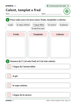 Primera pàgina de la fitxa «Calent, templat o fred»
