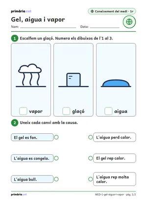 Primera pàgina de la fitxa «Gel, aigua i vapor»