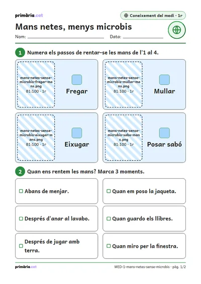 Pàgina 1 de 2: Mans netes, menys microbis