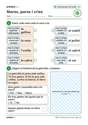 Primera pàgina de la fitxa «Mares, pares i cries»