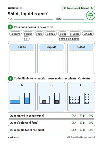 Pàgina 1 de 2: Sòlid, líquid o gas?